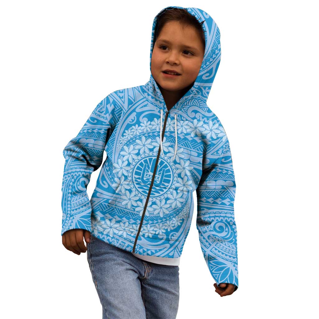 Tahitian Tiare Flower Kid Hoodie Blue Polynesian Pattern LT9 - Polynesian Pride
