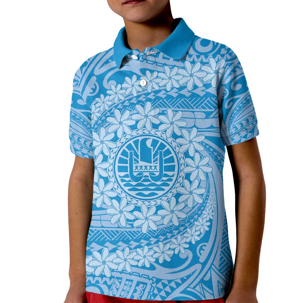 Tahitian Tiare Flower Kid Polo Shirt Blue Polynesian Pattern