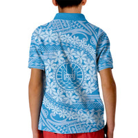 Tahitian Tiare Flower Kid Polo Shirt Blue Polynesian Pattern LT9 - Polynesian Pride