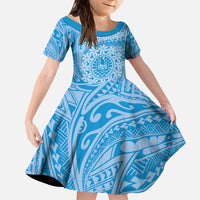 Tahitian Tiare Flower Kid Short Sleeve Dress Blue Polynesian Pattern LT9 KID Blue - Polynesian Pride