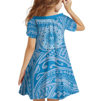 Tahitian Tiare Flower Kid Short Sleeve Dress Blue Polynesian Pattern LT9 - Polynesian Pride