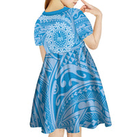 Tahitian Tiare Flower Kid Short Sleeve Dress Blue Polynesian Pattern LT9 - Polynesian Pride