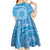 Tahitian Tiare Flower Kid Short Sleeve Dress Blue Polynesian Pattern