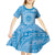 Tahitian Tiare Flower Kid Short Sleeve Dress Blue Polynesian Pattern