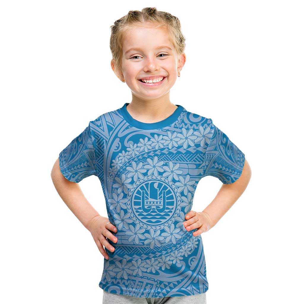 Tahitian Tiare Flower Kid T Shirt Blue Polynesian Pattern