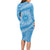 Tahitian Tiare Flower Long Sleeve Bodycon Dress Blue Polynesian Pattern