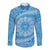 Tahitian Tiare Flower Long Sleeve Button Shirt Blue Polynesian Pattern