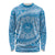 Tahitian Tiare Flower Long Sleeve Shirt Blue Polynesian Pattern