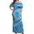 Tahitian Tiare Flower Off Shoulder Maxi Dress Blue Polynesian Pattern