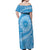 Tahitian Tiare Flower Off Shoulder Maxi Dress Blue Polynesian Pattern