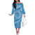 Tahitian Tiare Flower Off The Shoulder Long Sleeve Dress Blue Polynesian Pattern