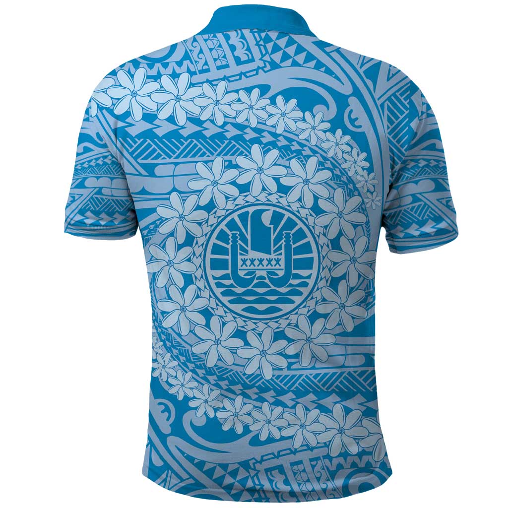 Tahitian Tiare Flower Polo Shirt Blue Polynesian Pattern LT9 - Polynesian Pride