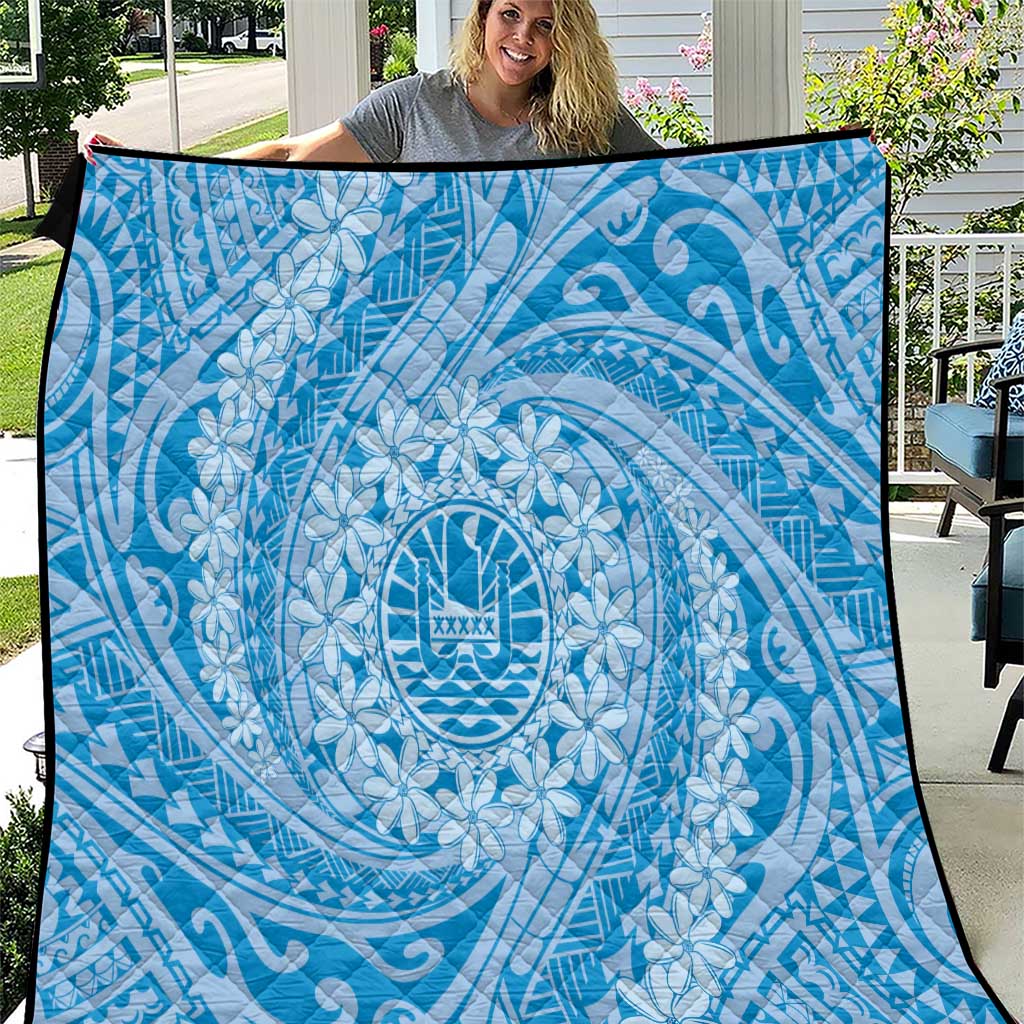 Tahitian Tiare Flower Quilt Blue Polynesian Pattern