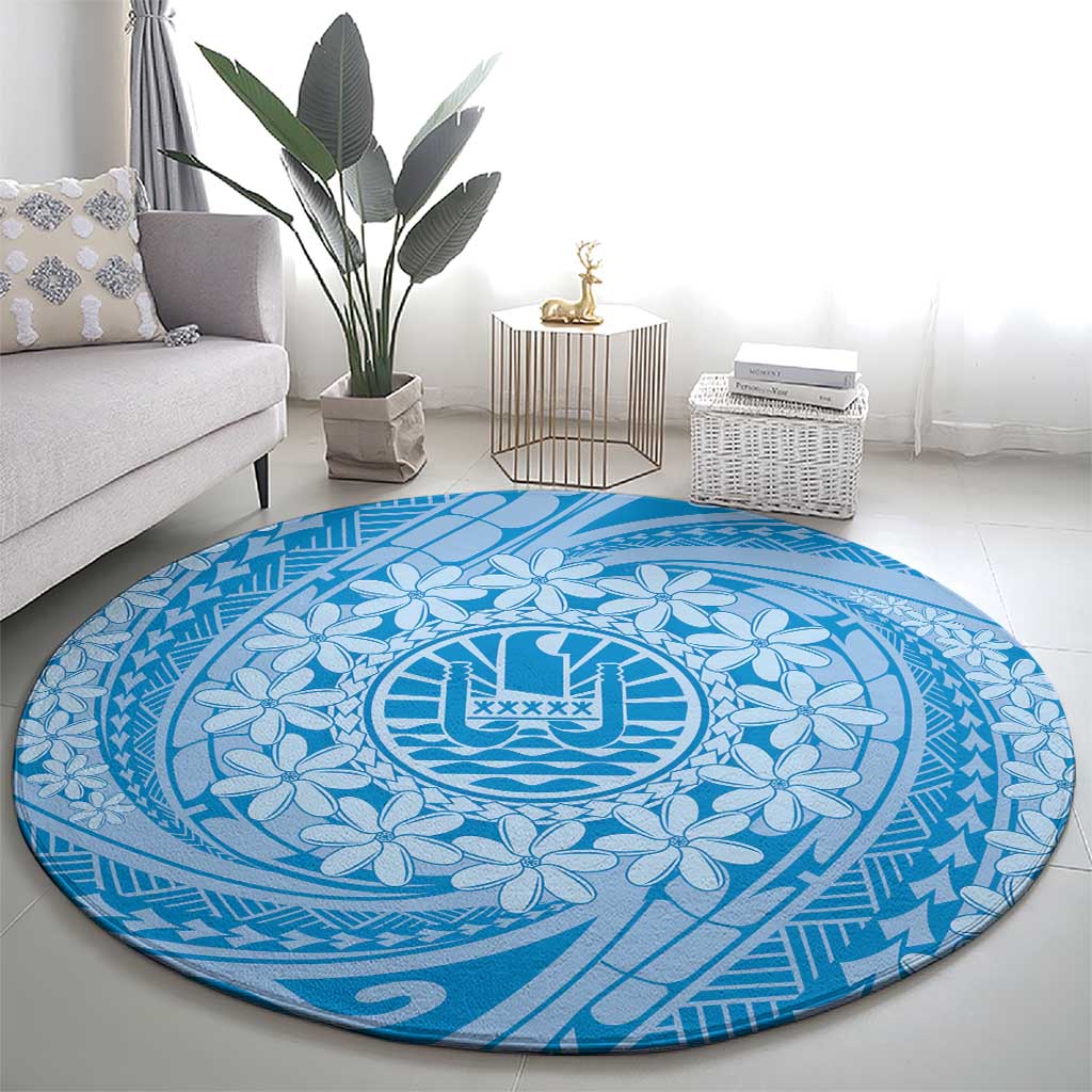 Tahitian Tiare Flower Round Carpet Blue Polynesian Pattern LT9 - Polynesian Pride