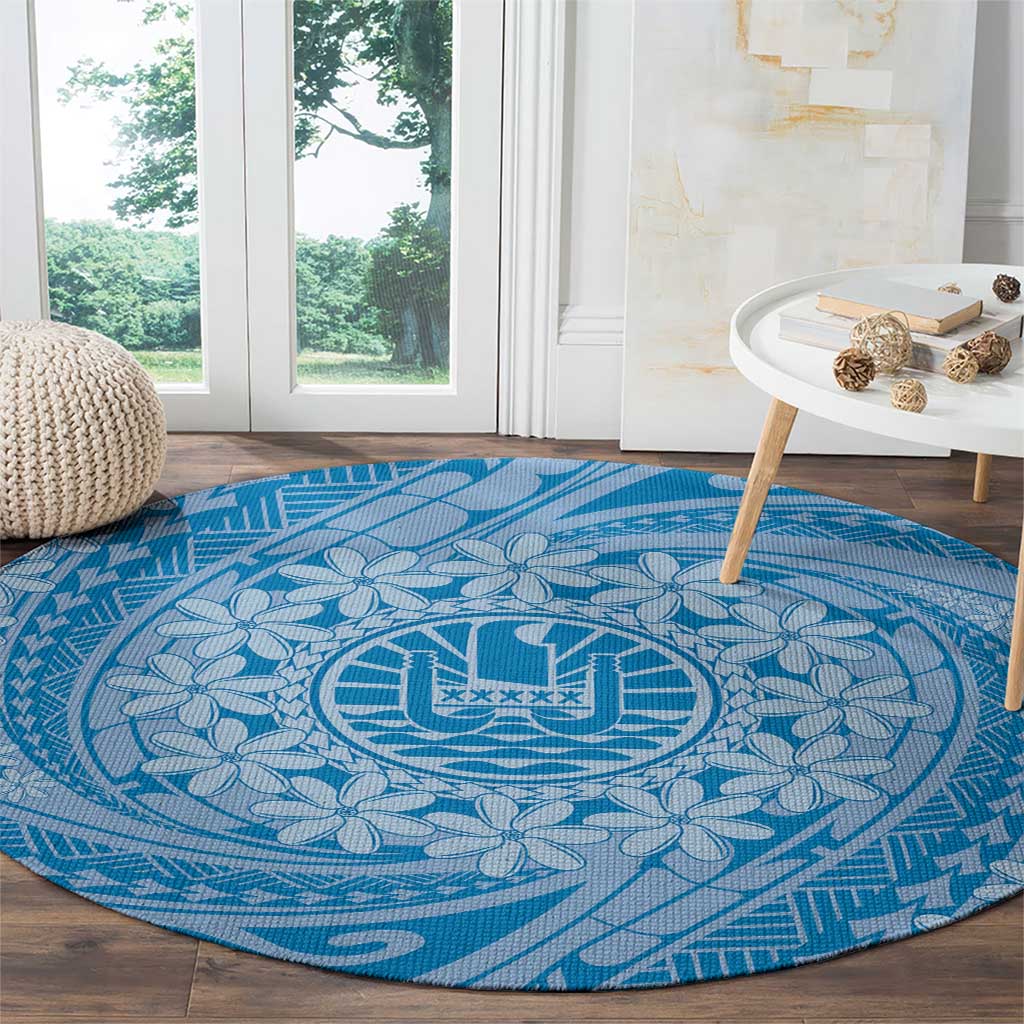 Tahitian Tiare Flower Round Carpet Blue Polynesian Pattern LT9 - Polynesian Pride