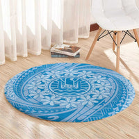 Tahitian Tiare Flower Round Carpet Blue Polynesian Pattern LT9 - Polynesian Pride