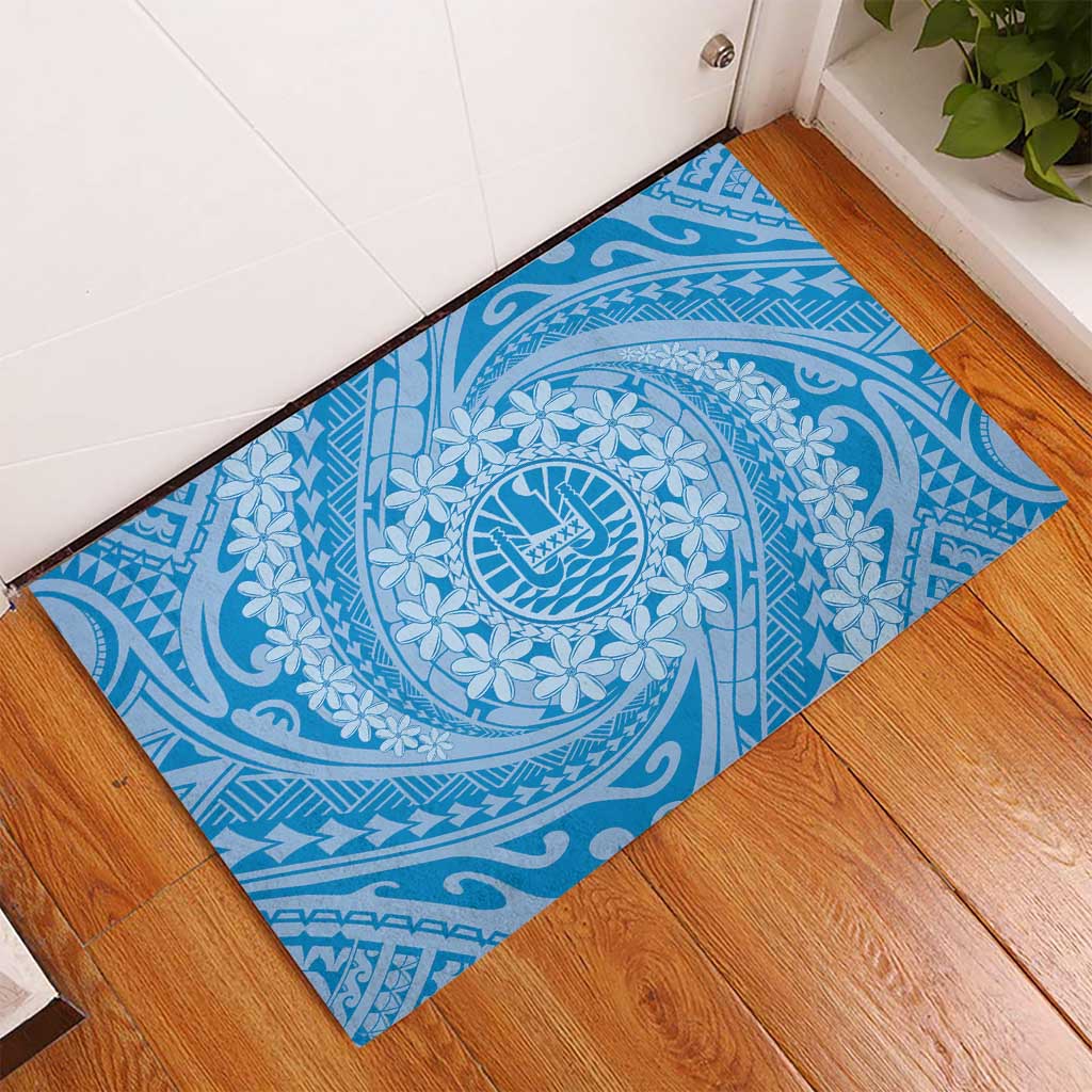 Tahitian Tiare Flower Rubber Doormat Blue Polynesian Pattern LT9 - Polynesian Pride