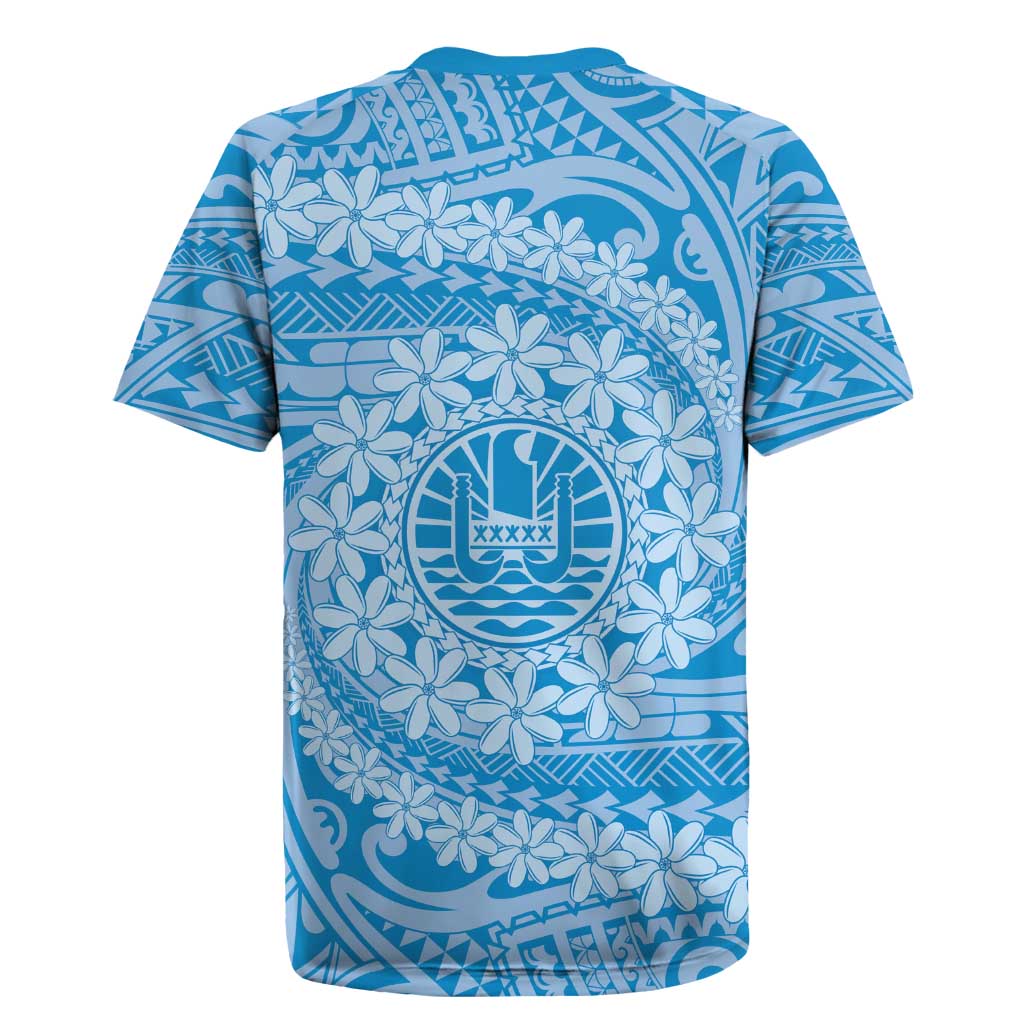 Tahitian Tiare Flower Rugby Jersey Blue Polynesian Pattern LT9 - Polynesian Pride