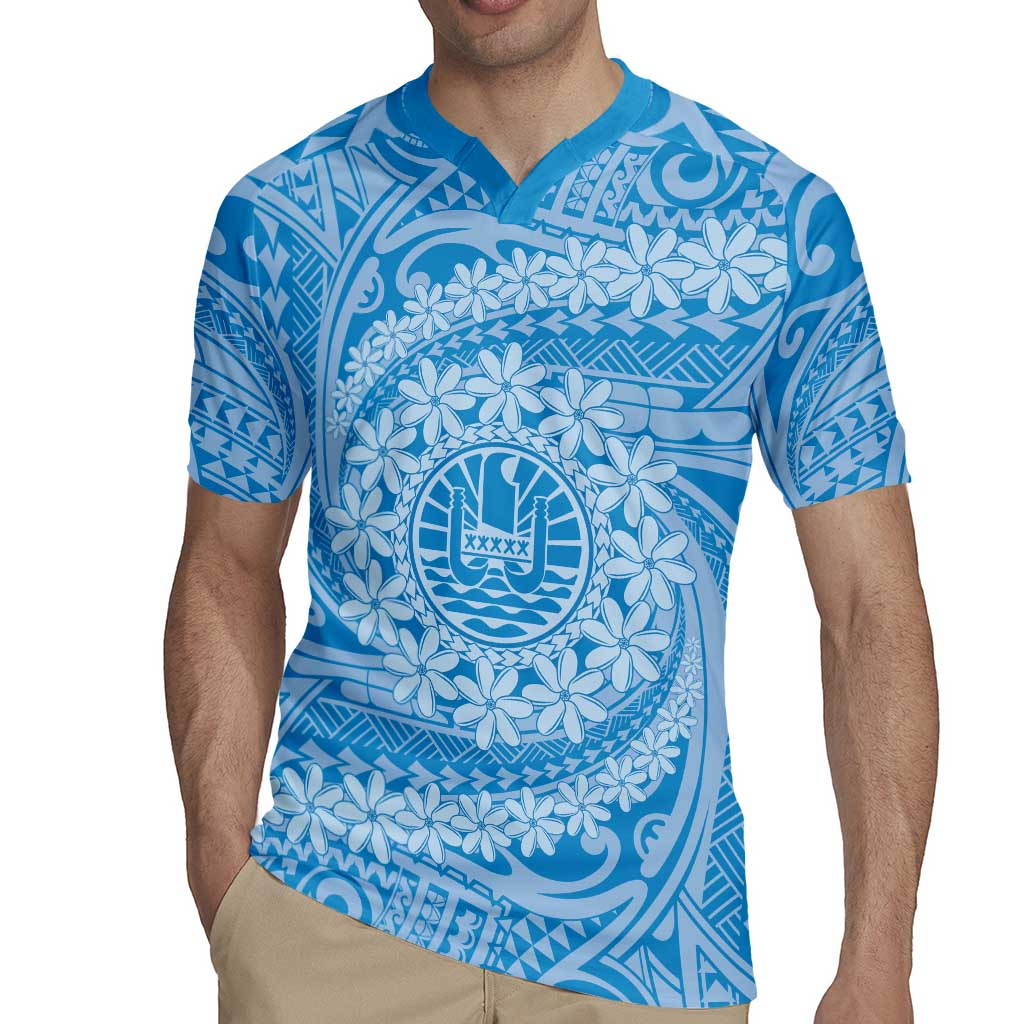 Tahitian Tiare Flower Rugby Jersey Blue Polynesian Pattern LT9 - Polynesian Pride