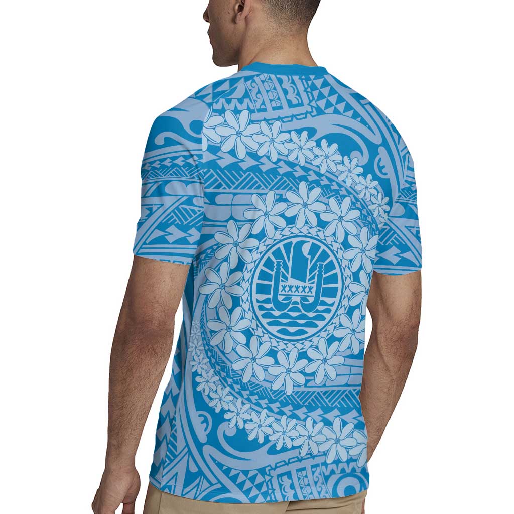 Tahitian Tiare Flower Rugby Jersey Blue Polynesian Pattern LT9 - Polynesian Pride