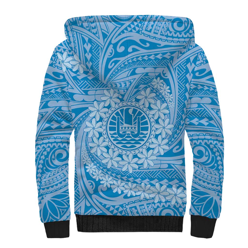 Tahitian Tiare Flower Sherpa Hoodie Blue Polynesian Pattern LT9 - Polynesian Pride