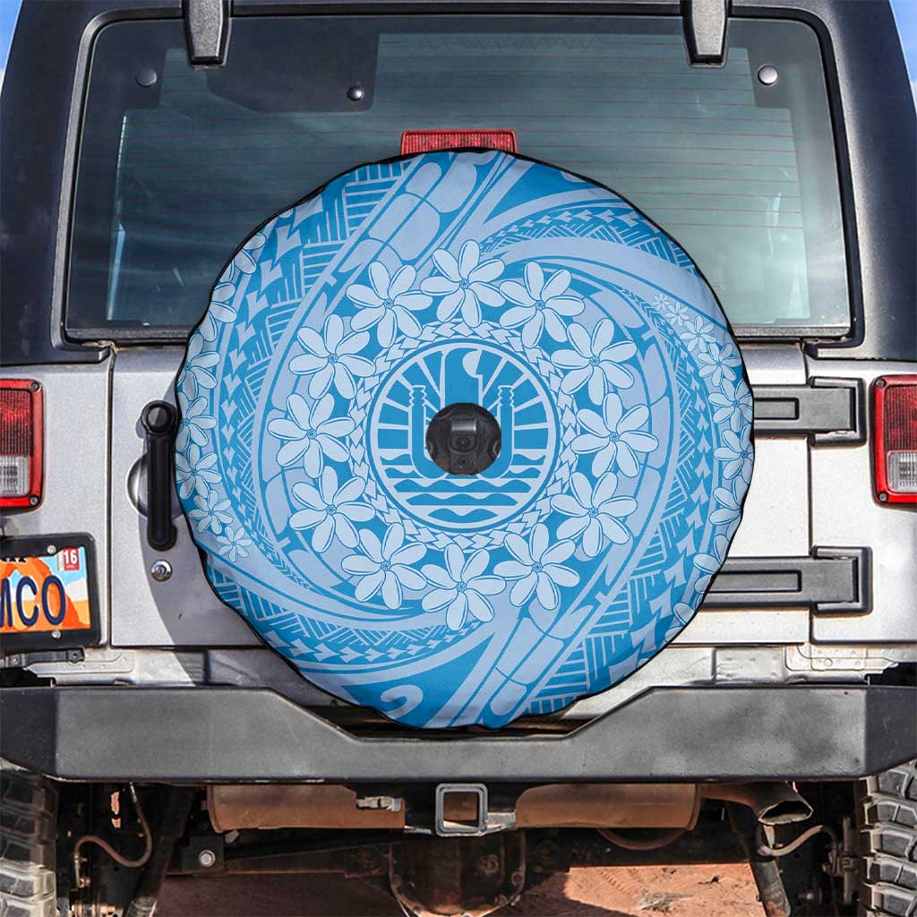 Tahitian Tiare Flower Spare Tire Cover Blue Polynesian Pattern