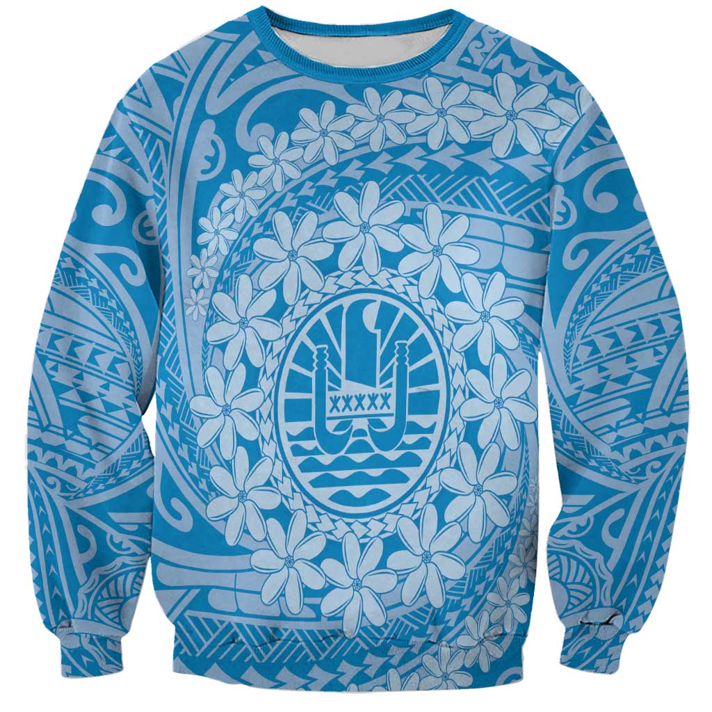 Tahitian Tiare Flower Sweatshirt Blue Polynesian Pattern