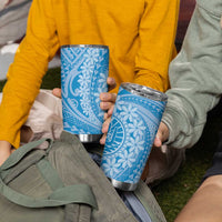 Tahitian Tiare Flower Tumbler Cup Blue Polynesian Pattern LT9 - Polynesian Pride