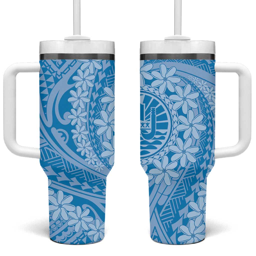 Tahitian Tiare Flower Tumbler With Handle Blue Polynesian Pattern LT9 One Size: 40 oz Blue - Polynesian Pride
