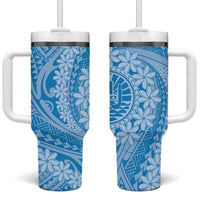 Tahitian Tiare Flower Tumbler With Handle Blue Polynesian Pattern LT9 One Size: 40 oz Blue - Polynesian Pride