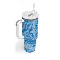 Tahitian Tiare Flower Tumbler With Handle Blue Polynesian Pattern LT9 - Polynesian Pride