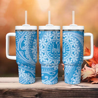 Tahitian Tiare Flower Tumbler With Handle Blue Polynesian Pattern LT9 - Polynesian Pride
