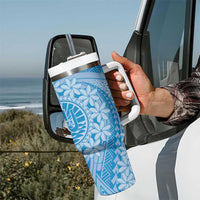 Tahitian Tiare Flower Tumbler With Handle Blue Polynesian Pattern LT9 - Polynesian Pride