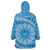 Tahitian Tiare Flower Wearable Blanket Hoodie Blue Polynesian Pattern