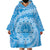 Tahitian Tiare Flower Wearable Blanket Hoodie Blue Polynesian Pattern