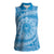 Tahitian Tiare Flower Women Sleeveless Polo Shirt Blue Polynesian Pattern