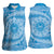 Tahitian Tiare Flower Women Sleeveless Polo Shirt Blue Polynesian Pattern