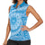 Tahitian Tiare Flower Women Sleeveless Polo Shirt Blue Polynesian Pattern