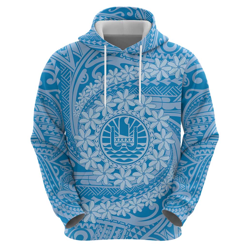 Tahitian Tiare Flower Zip Hoodie Blue Polynesian Pattern LT9 - Polynesian Pride