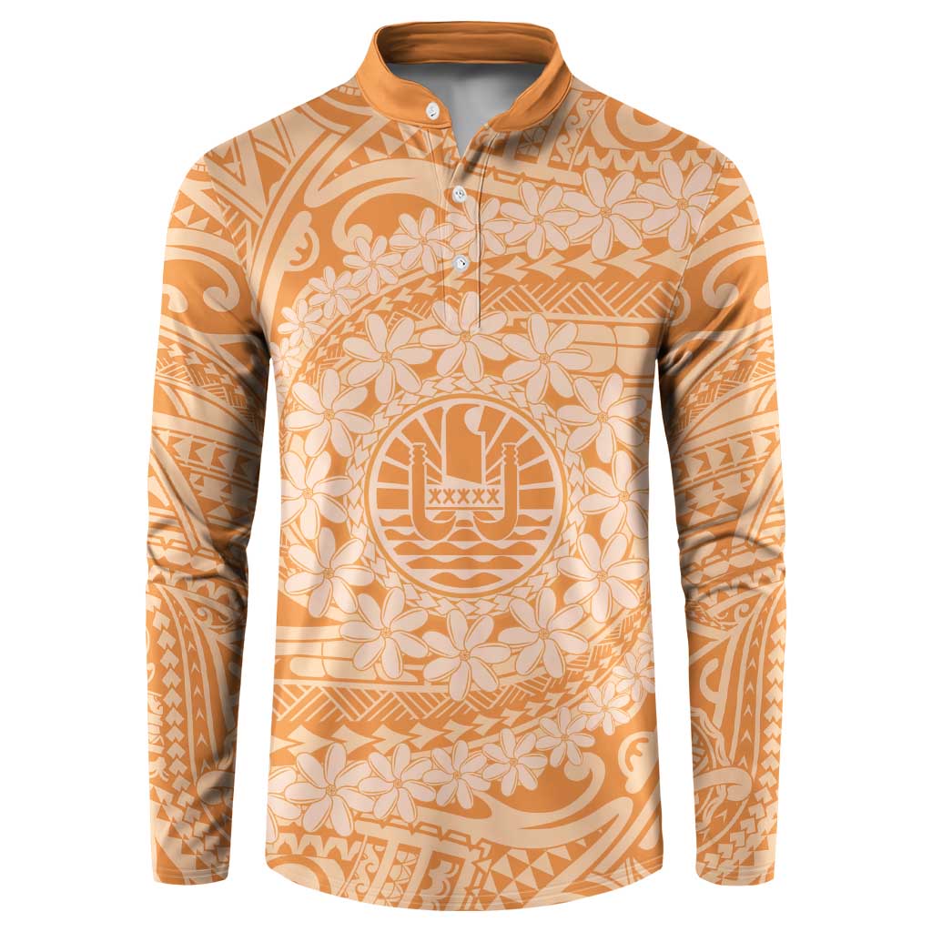 Tahitian Tiare Flower Button Sweatshirt Gold Polynesian Pattern