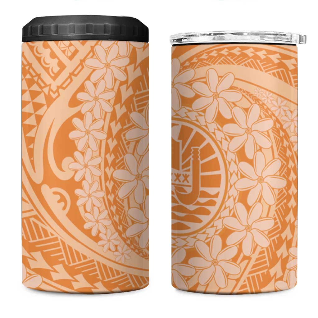 Tahitian Tiare Flower 4 in 1 Can Cooler Tumbler Gold Polynesian Pattern