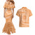 Tahitian Tiare Flower Couples Matching Mermaid Dress and Hawaiian Shirt Gold Polynesian Pattern