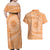 Tahitian Tiare Flower Couples Matching Off Shoulder Maxi Dress and Hawaiian Shirt Gold Polynesian Pattern