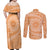 Tahitian Tiare Flower Couples Matching Off Shoulder Maxi Dress and Long Sleeve Button Shirt Gold Polynesian Pattern