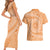 Tahitian Tiare Flower Couples Matching Short Sleeve Bodycon Dress and Hawaiian Shirt Gold Polynesian Pattern