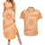 Tahitian Tiare Flower Couples Matching Summer Maxi Dress and Hawaiian Shirt Gold Polynesian Pattern