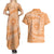 Tahitian Tiare Flower Couples Matching Summer Maxi Dress and Hawaiian Shirt Gold Polynesian Pattern