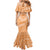 Tahitian Tiare Flower Family Matching Mermaid Dress and Hawaiian Shirt Gold Polynesian Pattern