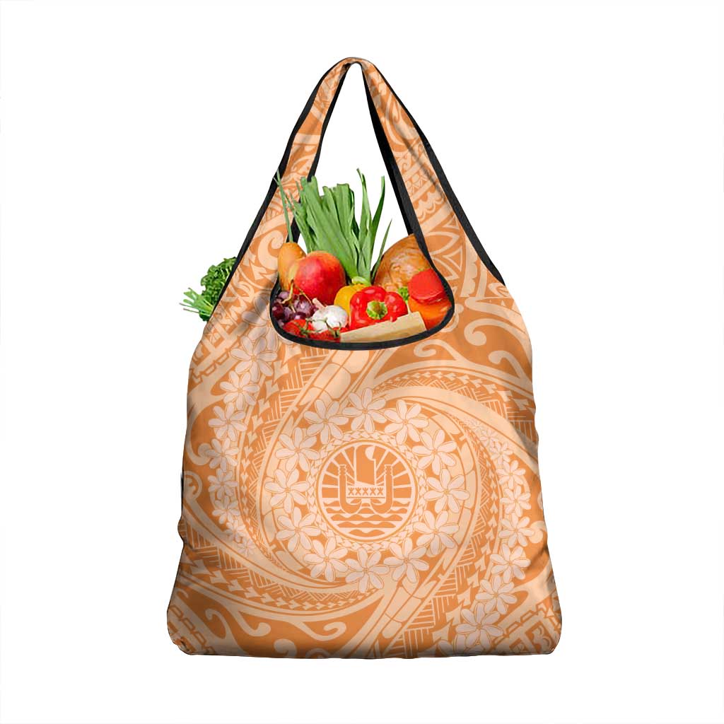 Tahitian Tiare Flower Grocery Bag Gold Polynesian Pattern