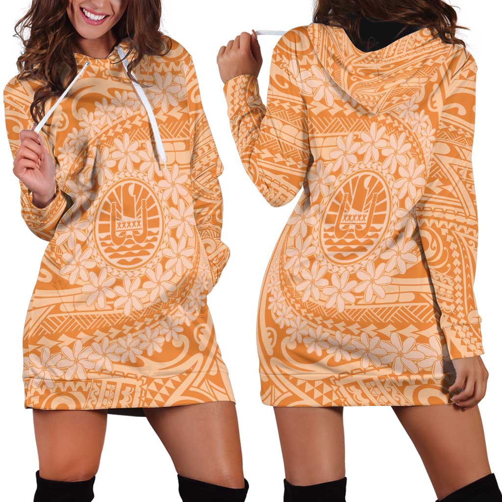 Tahitian Tiare Flower Hoodie Dress Gold Polynesian Pattern LT9 - Polynesian Pride